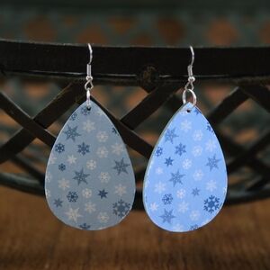 Hand Crafted Blue Snowflake Teardrop Earrings